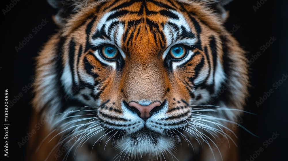 Close-up Portrait of a Majestic Tiger with Striking Blue Eyes Close-up Portrait of a Majestic Tiger with Striking Blue Eyes