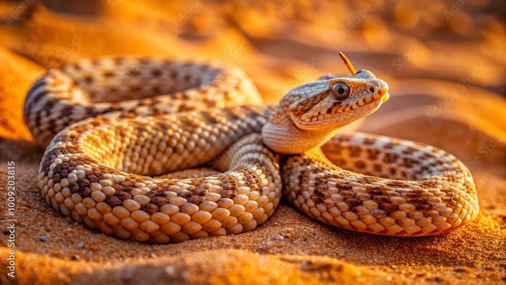 Fototapeta premium Desert Sidewinder Snake Camouflaged in Sandy Terrain with Unique Patterns and Textures in Nature