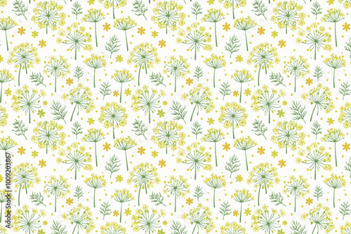 Seamless pattern with dill herbs. Floral background.