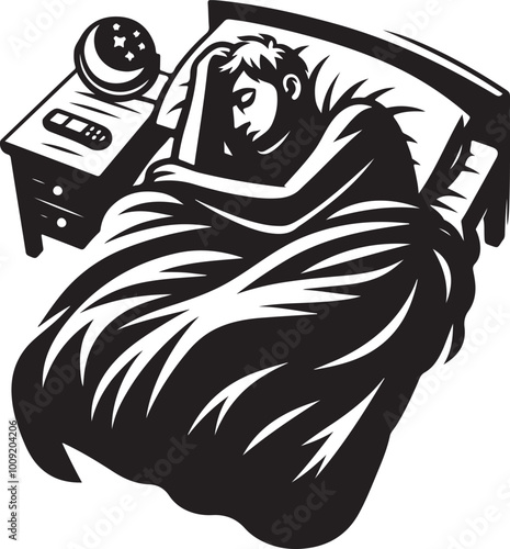 man sleeping peacefully silhouette vector