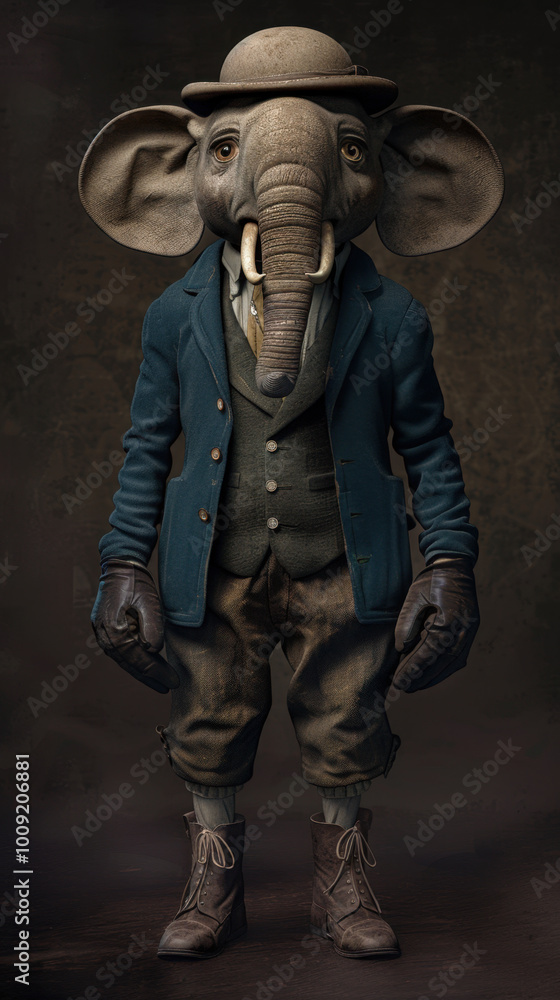 Fototapeta premium A humanoid elephant dressed in and wearing shoes