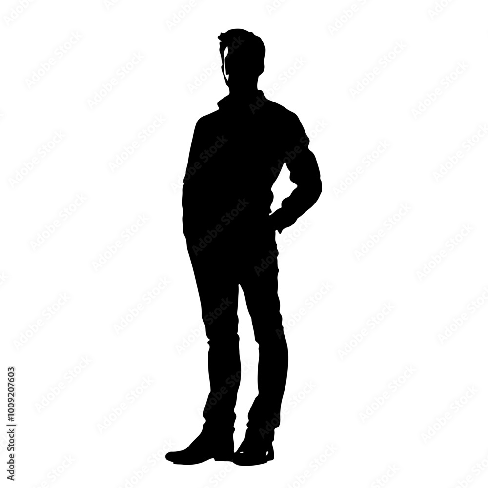 Full-length silhouette of a man on a white background, perfect for minimalistic designs, conceptual art, or branding projects. Full-length silhouette of a man on a white background, perfect for minimalistic designs, conceptual art, or branding projects.