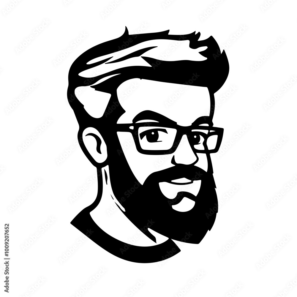 Cartoon-style bearded man with glasses logo. Perfect for avatars, branding, and modern illustrations. Cartoon-style bearded man with glasses logo. Perfect for avatars, branding, and modern illustrations.