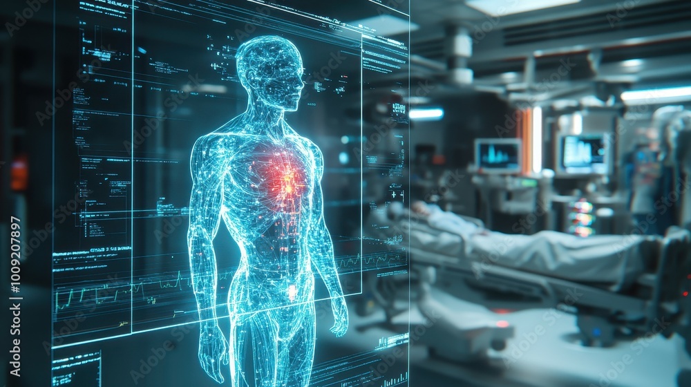 A futuristic medical image of a human body. A futuristic medical image of a human body.