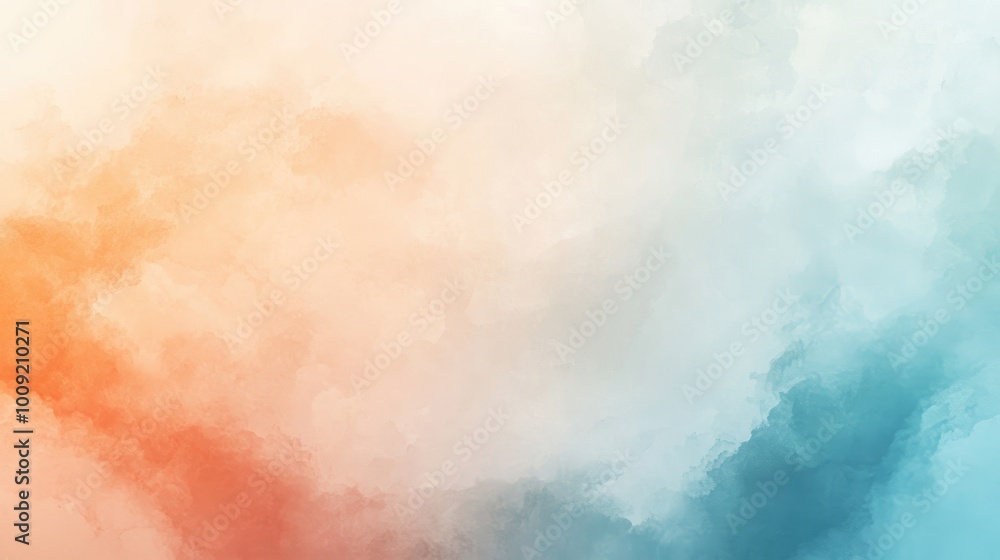Fototapeta premium Abstract Background with Copy Space in Soft Orange and Blue Tones, Watercolor Style with Smoke-Like Elements