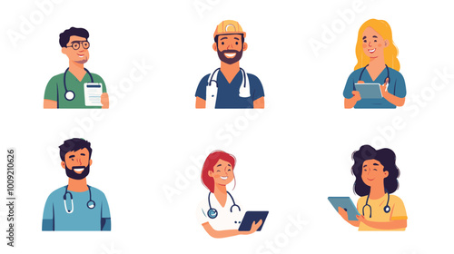 Set of Doctor Cartoon flat vector illustration