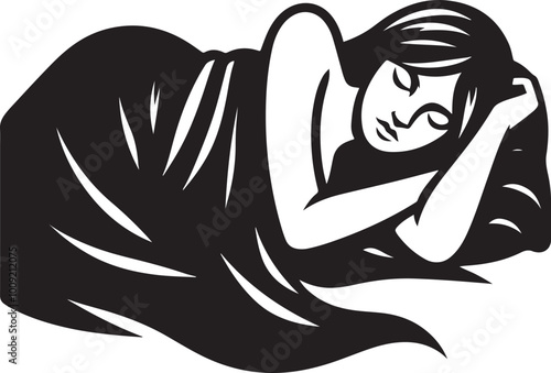 Woman sleeping peacefully silhouette vector