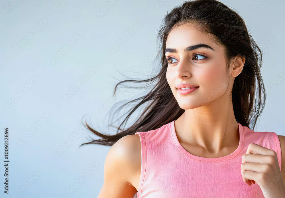 young indian woman running on isolated background young indian woman running on isolated background