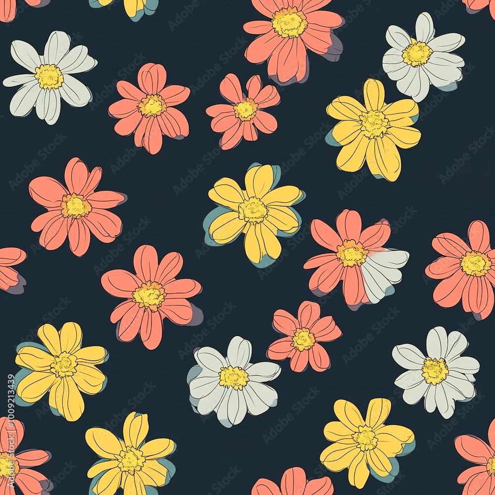 Seamless pattern with flowers in doodle style. illustration Seamless pattern with flowers in doodle style. illustration