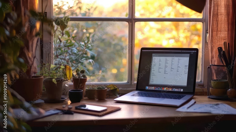 Cozy Home Office Overlooking Autumn Foliage Cozy Home Office Overlooking Autumn Foliage