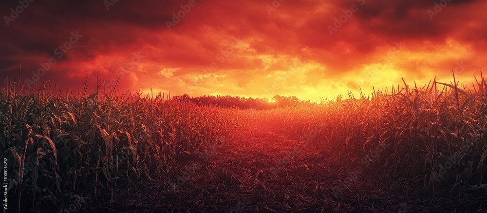 Dramatic Sunset Over a Cornfield Dramatic Sunset Over a Cornfield