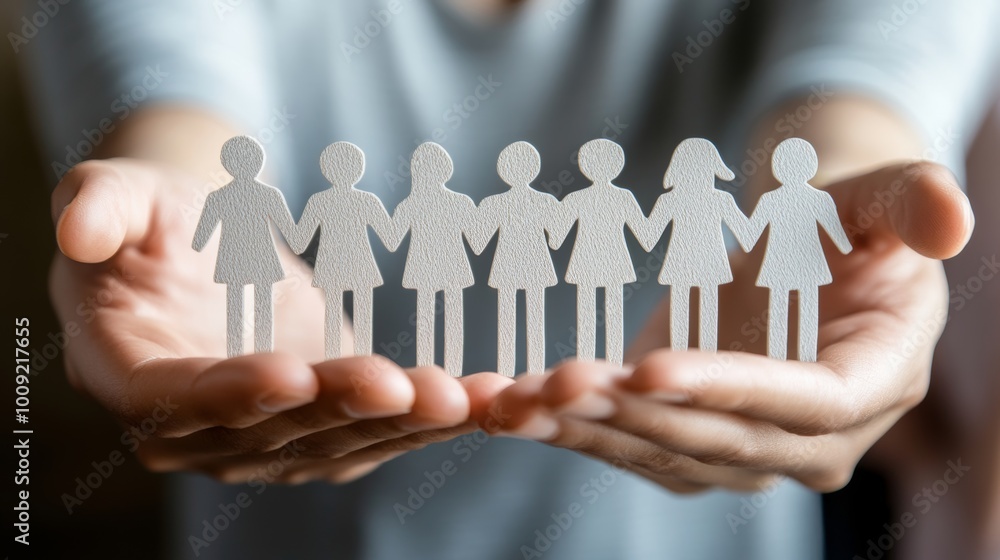 A person holding paper cutouts of people, symbolizing community and togetherness. This conveys the importance of relationships and support systems. A person holding paper cutouts of people, symbolizing community and togetherness. This conveys the importance of relationships and support systems.