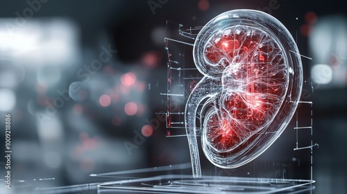 Digital 3D model of a human kidney. photo