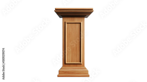 A beautifully crafted wooden pedestal showcasing elegance in minimalist design, on the transparent background. PNG Format