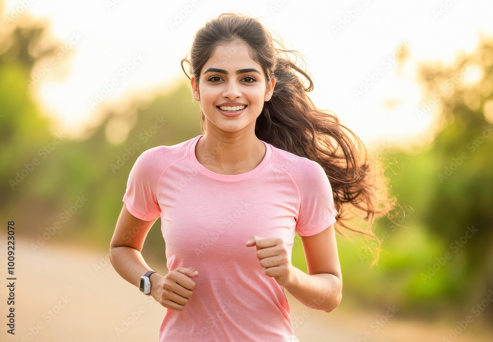 young indian woman jogging on isolated background