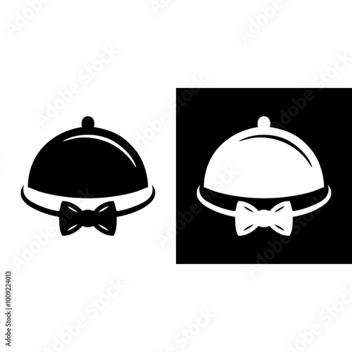 elegant ,luxury, vintage silhouette restaurant logo design vector with bow tie and  food cover template.