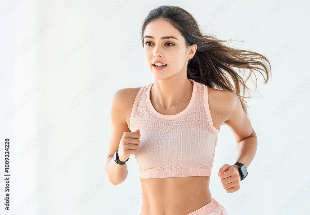 young indian woman jogging on isolated background young indian woman jogging on isolated background