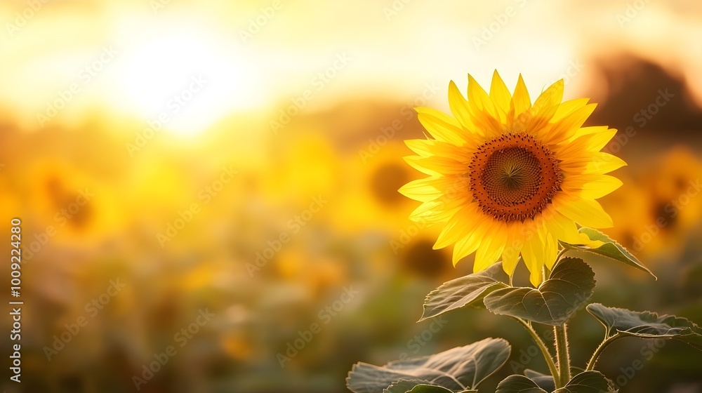 Fototapeta premium Tranquil Supermoon Over Sunflower Field - Golden Lunar Glow Illuminates Endless Countryside Horizon