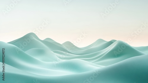 A serene abstract landscape featuring pastel-colored soft flowing shapes resembling dunes or hills, creating a calm, minimalistic scene.