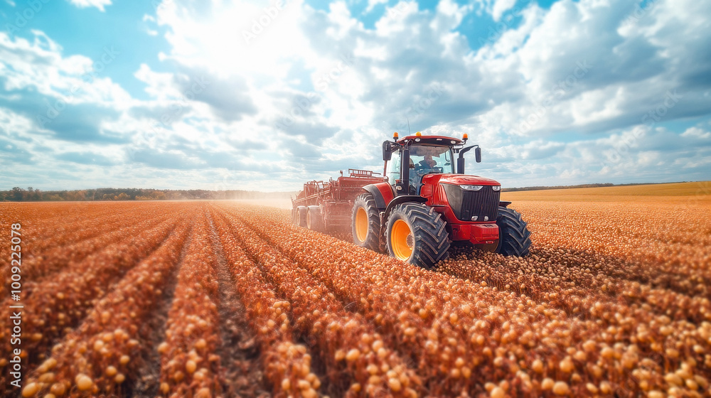harvester and tractors work in the field harvester and tractors work in the field