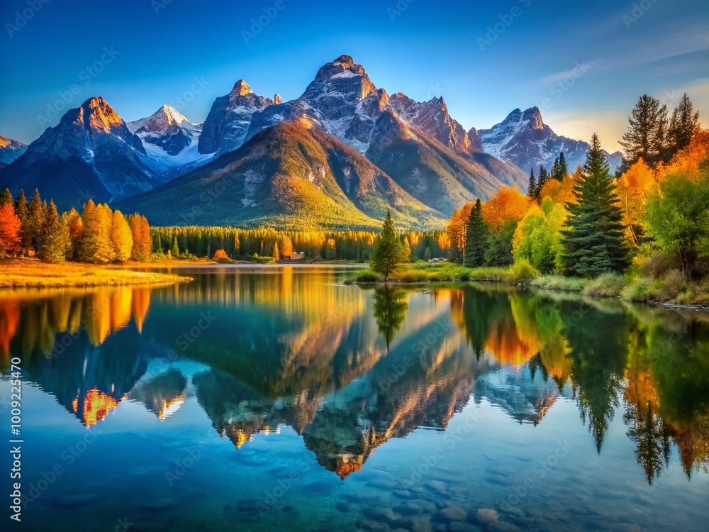 Divided Landscape of Mountains and Water with Clear Sky Reflecting Serenity and Natural Beauty Divided Landscape of Mountains and Water with Clear Sky Reflecting Serenity and Natural Beauty