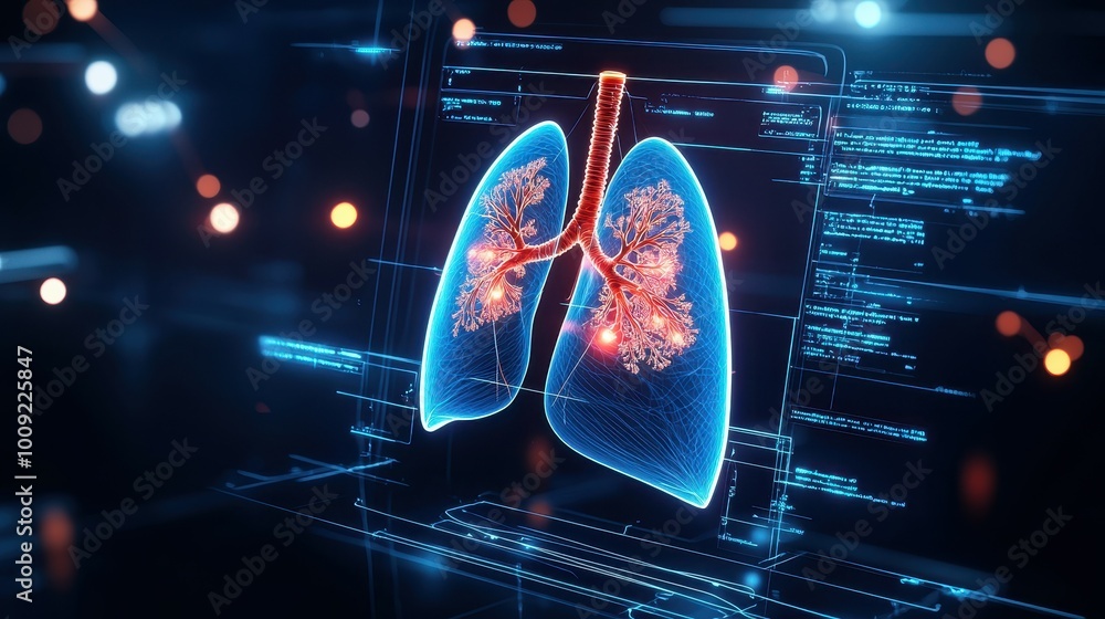 Obraz premium Digital rendering of human lungs on a screen.