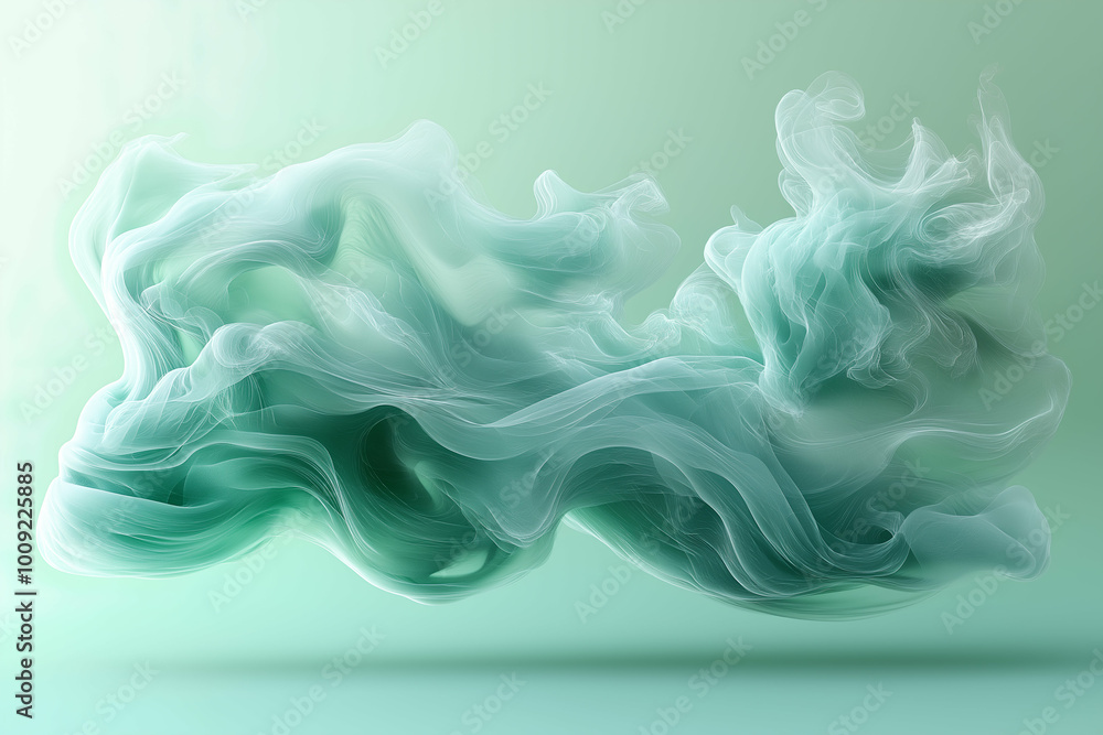 wispy cloud of green smoke floating in mid-air against a soft green backdrop, resembling ethereal cotton candy. Generative AI