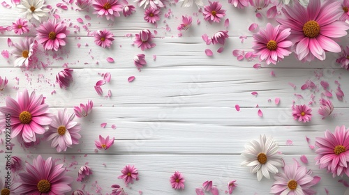 Wallpaper Mural Spring Bliss: Pink Daisies on White Wooden Background Torontodigital.ca