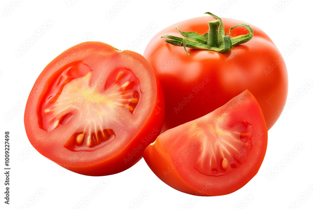 Ripe raw organic tomato, die cut transparent PNG. Ripe raw organic tomato, die cut transparent PNG.