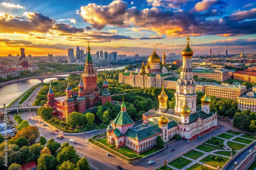 Obraz premium Dynamic Aerial Views of Moscow Captured with GoPro, Showcasing Cityscapes and Landmarks