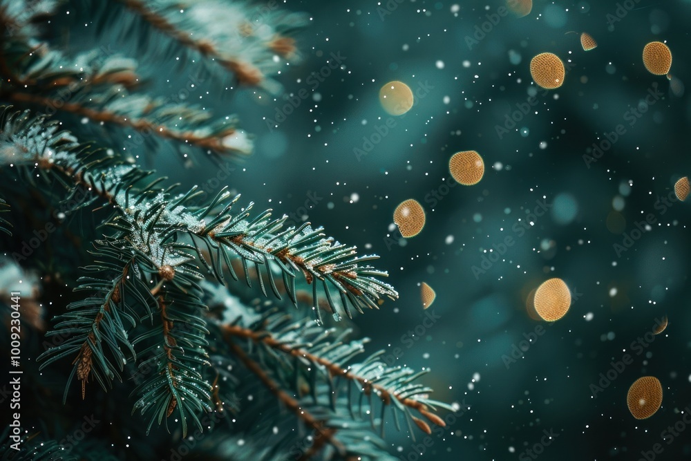 Pine tree leaves background branches lights. Pine tree leaves background branches lights.