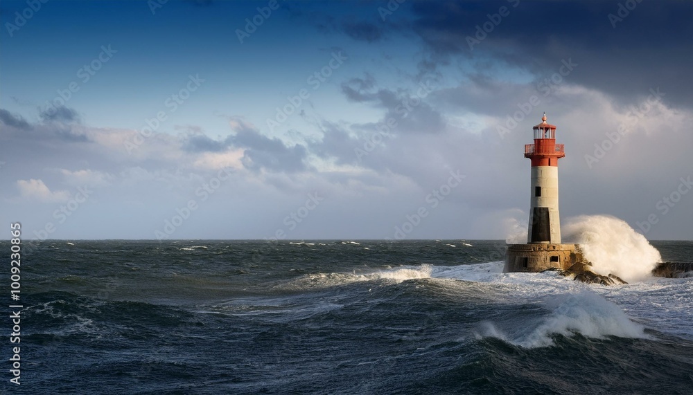 Lighthouse stands strong in stormy sea Lighthouse stands strong in stormy sea