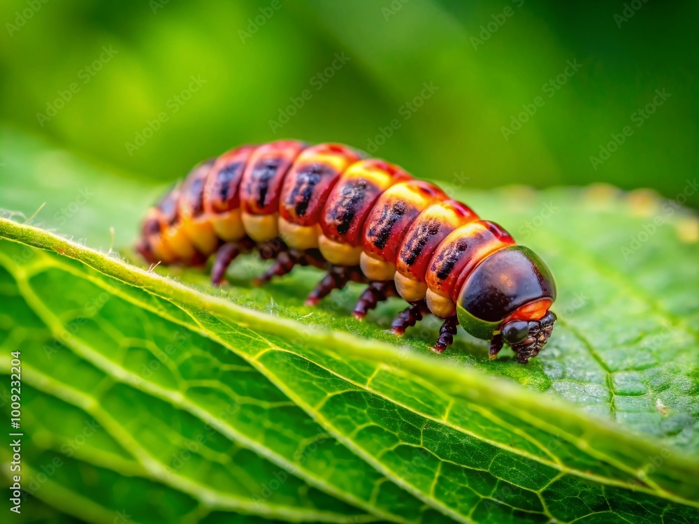 Eastern Eyed Click Beetle Larvae on Green Leaf in Natural Habitat, Insect Life Cycle, Nature Close-up Eastern Eyed Click Beetle Larvae on Green Leaf in Natural Habitat, Insect Life Cycle, Nature Close-up