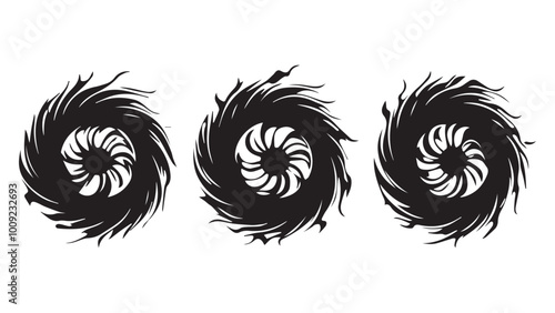 set of wheelie & bike, flame wheel silhouette, solid black clean vector, isolated white background
