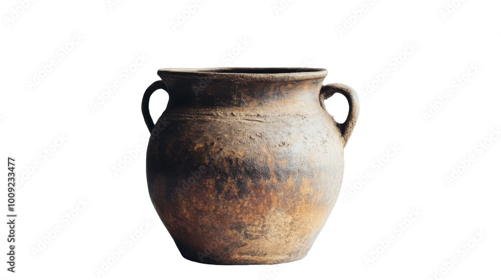 An ancient earthenware pot sits on a minimalist table under soft natural light, on the transparent background. PNG Format An ancient earthenware pot sits on a minimalist table under soft natural light, on the transparent background. PNG Format
