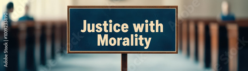 Justice with Morality is powerful statement that emphasizes importance of ethical principles in pursuit of justice. This captures sign that reflects these values in solemn setting