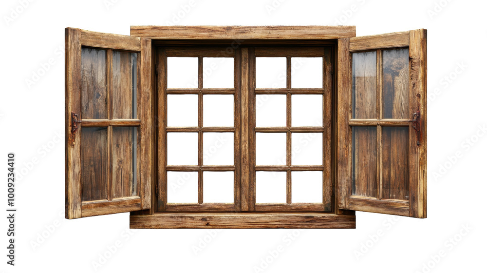 Charming wooden window opens to a serene day with natural light flooding in, on the transparent background. PNG Format Charming wooden window opens to a serene day with natural light flooding in, on the transparent background. PNG Format