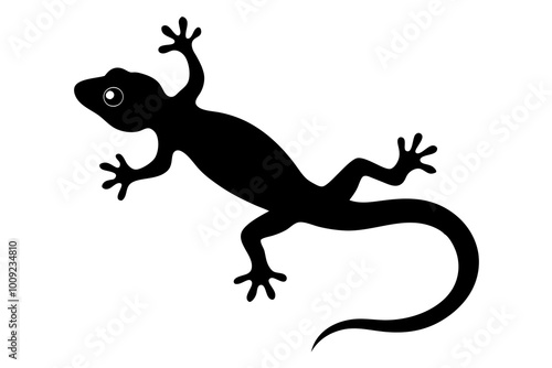 Tiny Gecko Clinging to Surface Silhouette Vector Illustration