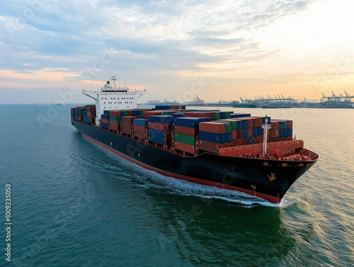 Big cargo transportatin ship at sea photo