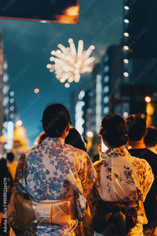 Obraz premium kimono and firework