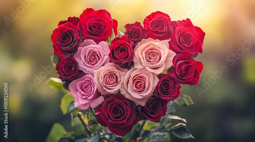 Wallpaper Mural Heart-Shaped Bouquet of Red and Pink Roses Torontodigital.ca