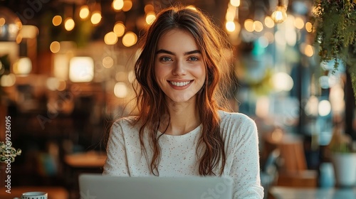 Female business owner working on laptop, Generative AI