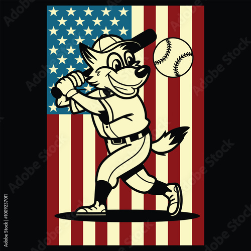 Baseball Wolf USA Flag Patriotic Gift T Shirt