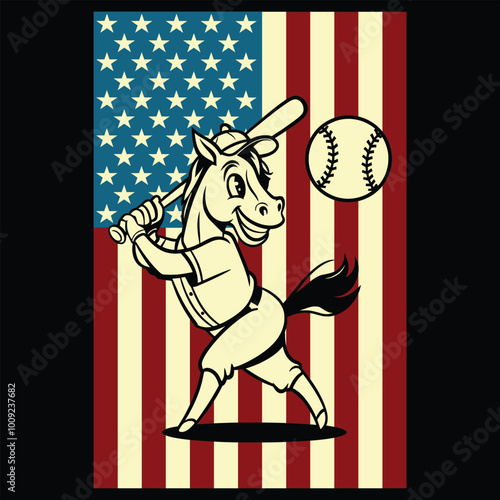 Baseball Horse USA Flag Patriotic Gift T Shirt