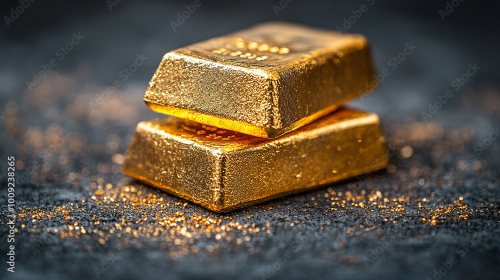 Many gold bars were placed on floor steel Many gold bars were placed on floor steel