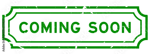 Grunge green coming soon word rubber seal stamp on white background
