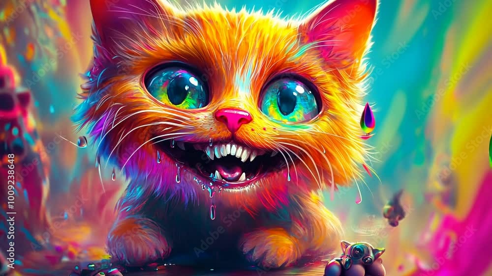 Brightly Colored Cartoon Cat With Large Eyes in a Whimsical Setting Generative AI Brightly Colored Cartoon Cat With Large Eyes in a Whimsical Setting Generative AI