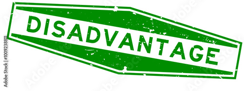 Grunge green disadvantage word hexagon rubber seal stamp on white background