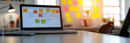 Bright and creative digital marketing workspace with sticky notes