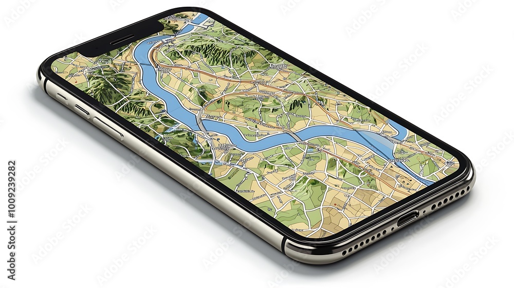 Smartphone Navigation App Interface with Detailed City Map Stock ...